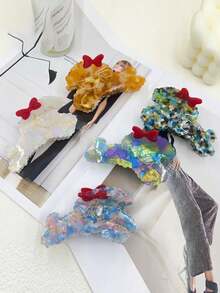 1个复古法式醋酸纤维爪形发夹，可爱蝴蝶结和小狗设计，大号发夹，女士适用 - 彩色 - 查看 11