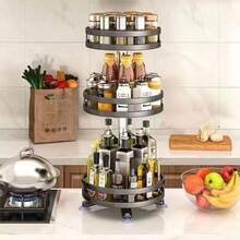 1pc 360 Degree Rotatable & Adjustable Kitchen Countertop Organizer Rack, Multi-Function Spice, Condiment, Cosmetic Storage Holder - Multicolor - View 4