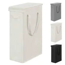 Tall Slim Laundry Hamper With Lid And Handles Narrow Laundry Basket Collapsible Dirty Clothes Hamper Portable Laundry Storage Bin Oxford 45L, Beige - 米色 - 查看 1