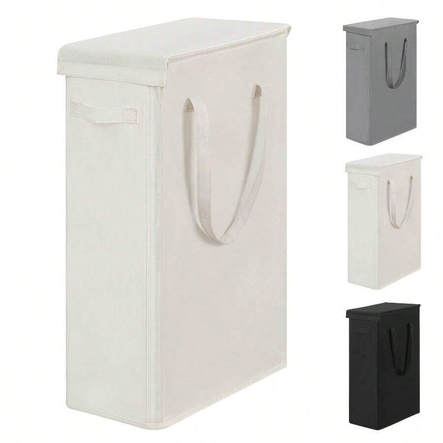 Tall Slim Laundry Hamper With Lid And Handles Narrow Laundry Basket Collapsible Dirty Clothes Hamper Portable Laundry Storage Bin Oxford 45L, Beige - 米色 - 查看 1