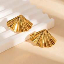 4 Pieces, Women's Golden Shell Earrings, Summer Bohemian Textured Wave Earrings - 18K Gold-Plated Irregular And Exaggerated Fashion Shell Women's Earrings, Fashionable Jewelry Gifts, Suitable For Daily Wear, Birthday Parties And Gatherings - Gold - View 8