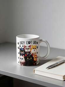 1pc Cute Cat Print Ceramic Coffee Mug/Cup, Capacity: Approx. 11OZ, Versatile Use, Perfect Gift For Christmas, Thanksgiving, Valentine's Day, Father's Day, Mother's Day, Cat Lovers, Suitable For Juice, Milk, Coffee, Birthday And Holiday Gift For Family, Fun Cup - Multicolor - View 9