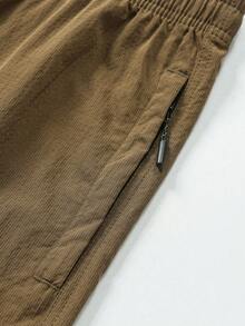 Men's Patchwork Contrast Color Zipper Pocket Drawstring Waist Shorts, Casual Daily Wear, Street Fashion, Leisure, Outdoor Commute, Home Wear, Summer - Coffee Brown - View 5