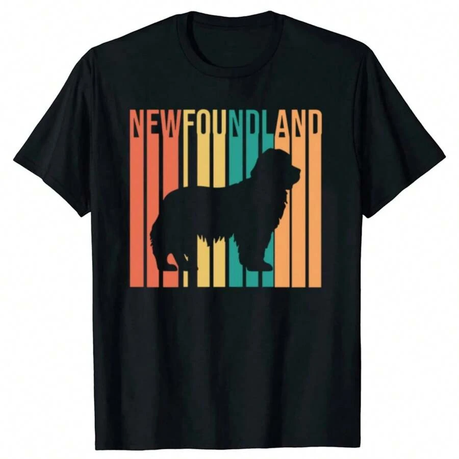 Newfoundland Dog T Shirts Men Women Pure Cotton Humor Streetwear Tee Shirt Short Sleeve Unisex Loose Clothing - màu đen - Xem 1