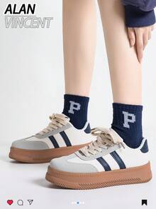 Alan Vincent 厚底休闲鞋 - 新款米色女士休闲鞋，厚底运动鞋，女士日常百搭乐福鞋，舒适时尚 - 米色 - 查看 5