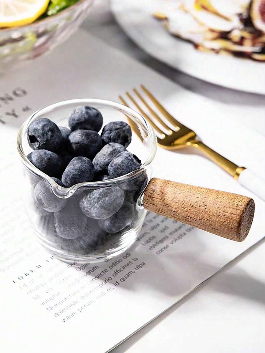 1PC Glass Small Milk Cup & Mini Milk Jug & Japanese Style Coffe Cup With Wooden Handle & Milk Pitcher With Spout For Steak Sauce,Mother's Day Gifts, Women's Day Gifts