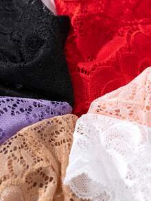 6条/包 女士无缝纯色花卉蕾丝蝴蝶结性感时尚内裤，弹力透气柔软亲肤三角裤 - 彩色 - 查看 4