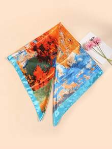 1条90厘米印花围巾/头巾，女士时尚配饰，适合海滩、度假和日常生活，为您的装扮增添亮点。 - 藍色 - 查看 2