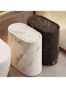 1pc Marble Pattern Corner Trash Can With Lid - Square Sealed Odor-Proof Design, Pedal-Operated Opening, Suitable For Bathroom, Hotel, Home, Homestay, Kitchen, Living Room, Plastic Trash Can, Fashion Trash Can, Suitable For Narrow Spaces, Space-Saving Design, Bathroom Trash Can, Home Decor, Bathroom Decor And Accessories, Christmas Decor - Multicolor - View 2