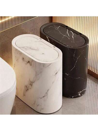 1pc Marble Pattern Corner Trash Can With Lid - Square Sealed Odor-Proof Design, Pedal-Operated Opening, Suitable For Bathroom, Hotel, Home, Homestay, Kitchen, Living Room, Plastic Trash Can, Fashion Trash Can, Suitable For Narrow Spaces, Space-Saving Design, Bathroom Trash Can, Home Decor, Bathroom Decor And Accessories, Christmas Decor