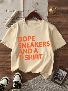 Dope Sneakers Graphic Print T Shirt 220g Casual Style 1pcs Women's 100% Cotton Tee Short Sleeve  Summer Outfit - 杏色 - 查看 1