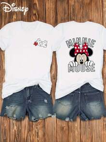 Disney By Circle, Mickey Mouse Double-Sided Printed Soft And Elastic Casual Short-Sleeved Top, Fashionable Short-Sleeved Round-Neck T-Shirt, Women's Wear - Blanc - Voir 6