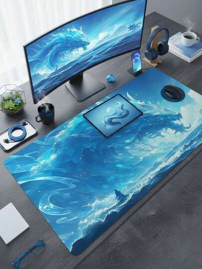 Large Size Mouse Pad, Waterproof Non-Slip Smooth Cloth Surface, Surging Water Dragon Fierce Artistic Illustration Pattern, Also Suitable As Keyboard Pad, Desk Mat Or Book Stand, Suitable For Gamers, Office And Dorm Use, Computer, Office And Gaming Environment, Gift For Gamers, Compatible With Mouse And Trackball