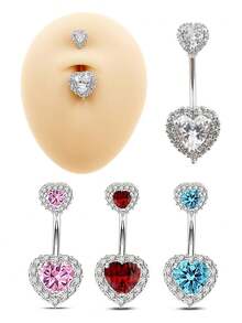 一款性感优雅的肚脐钉，钛钢材质，甜美酷炫，心形设计，闪耀钻石，14GA 316L不锈钢材质，镶嵌锆石和水晶，双心形肚脐环。 - 彩色 - 查看 1