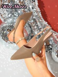 女士新款尖头穆勒低跟闭趾时尚凉鞋，性感优雅的设计，适合特殊场合，舒适耐穿，是派对或活动的理想之选。 - 卡其色 - 查看 2