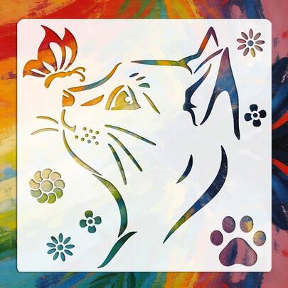1pc Reusable Half-Face Cat Template - 15x15cm, Suitable For Painting, Wall Decor, DIY Crafts, Scrapbooking, Can Be Paired With Paw Prints, Butterflies, Floral Patterns - Soft Curved Design, Specially Made For Pet-Themed Art Projects To Create A Cozy Home Atmosphere