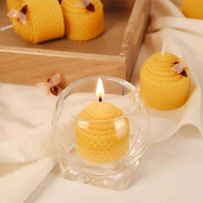 3/6pcs Handmade Beeswax Candle Set, Unscented, With Bee Shaped Decorations, Suitable For Party, Home Decor, Indoor Display, Photography Props