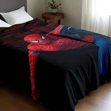 This Is A Marvel Spider-Man Themed Flannel Blanket, With High-Saturation Fuchsia And Black As The Main Colors, Full Of Futuristic And Visual Impact, Creating A Tense And Mysterious Atmosphere, With The Features Of Warmth And Softness, Suitable For Use As A Sofa Throw, Nap Blanket, Bedding Decoration, Etc. - Black - View 6