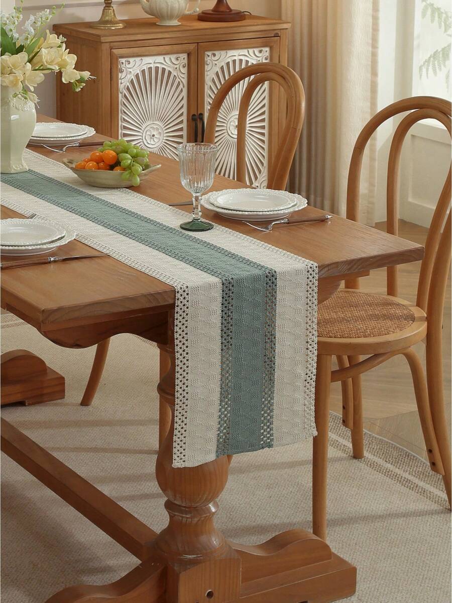 1pc Bohemian Style Tablecloth, Home Dining Table Decor Table Runner, Rustic Vintage Tablecloth Decor, Suitable For Living Room, Holiday, Bridal Shower Gift - Green - View 1