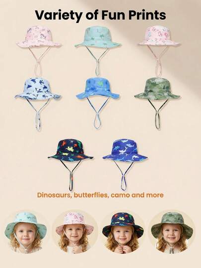 1顶儿童彩色攀岩帽，适合1-10岁男孩女孩，数码印花渔夫帽，多种颜色和尺码可选，适合男孩女孩日常佩戴