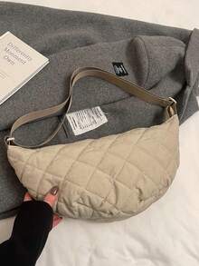 Túi đeo chéo hình lưỡi liềm thêu chữ dành cho nữ, kiểu dáng thường ngày. - trắng - Xem 3