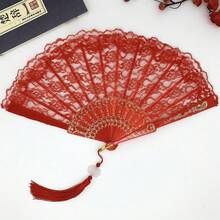 1 pieza Abanico plegable de encaje para mujer, diseño de orquídea de unicolor, accesorio de fotografía para actuaciones de baile de verano, abanico plegable con ribete de encaje estilo Lolita - Multicolor - Ver 9