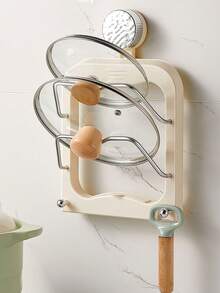 1pc Upgraded Suction Cup Aluminum Alloy Pot Lid Rack, Cutting Board Holder, Detachable Drip Tray, Wall-Mounted Kitchen Storage Rack, Multi-Function Chopping Board Stand - View 2