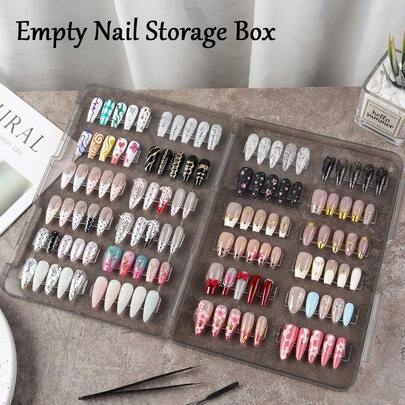 1 hộp đựng dụng cụ làm móng rỗng trong suốt màu đen có khóa cài, hộp đựng đồ trang sức làm móng, hạt cườm, đá quý, dụng cụ làm móng.