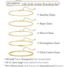 Plus Size Gold Ankle Bracelets For Women Big Ankles, Adjustable Ankle 14K  Plated Cuban Link Chain  Snake Herringbone Extra Large Anklet Bracelets,Summer Beach Foot Jewelry 10-12inch - 10+2吋點陣 - 查看 6