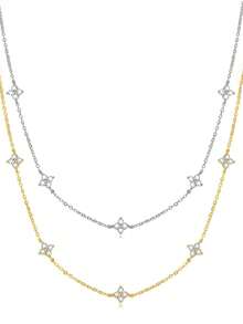 S925 Silver Four-Leaf Clover Rhinestone Necklace, Luxury Gold-Plated Clavicle Chain, Versatile Jewelry Gift Box For Daily Wear And Party - Multicolor - View 2