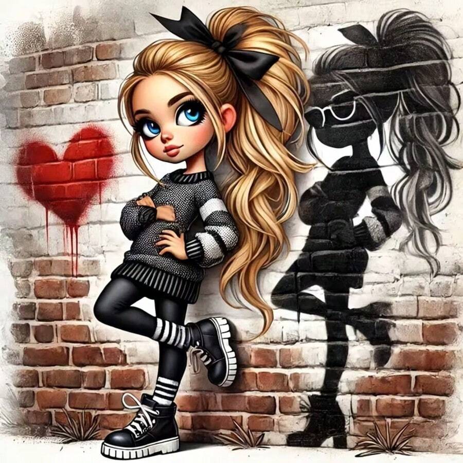 1套[30*30厘米/11.8*11.8英寸][40*40厘米/15.7*15.7英寸]5D亚克力钻石画套装，卡通女孩图案，适合成人初学者DIY马赛克钻石画，全钻手工DIY钻石画，适用于客厅、卧室、办公室墙面装饰画，惊喜艺术家居装饰礼物，送给家人和朋友 - 無框 - 查看 1