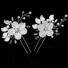 3pcs Bridal Wedding Flower Crystal Pearl Hair Clips, Rhinestone Inlaid Embossed White Flower Hair Accessories - White - View 6