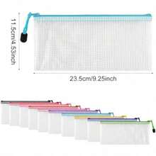 10pcs Transparent Pencil Case, Grid Zipper File Bag, Waterproof Travel Storage Pouch For School Supplies, Documents, Cosmetics, Stationery And Travel Accessories, Back To School, Study Supplies, Pencil Case, Student Backpack - A6 - View 2