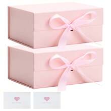 Caja de regalo de 9.5" X 7.1" X 4.3" con tapa, cinta y cierre magnético, adecuada para el Día de la Madre, dama de honor, cumpleaños, embalaje de regalo premium - rosa - Ver 17