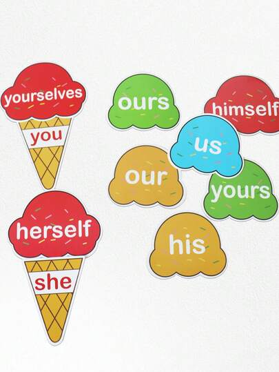 hoojojo 29 piezas Tarjetas de emparejamiento de pronombres de helado para niños, juego de aprendizaje de gramática inglesa laminado, material didáctico, actividad interactiva en el aula, suministros educativos de papelería, herramientas de aprendizaje para maestros, de vuelta a la escuela