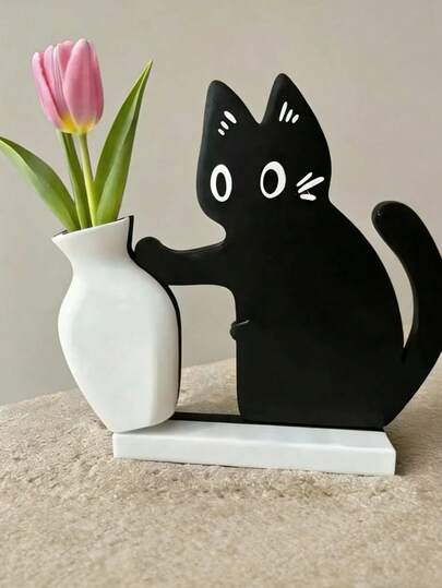 2pcs Cat Hair Collector, Black Cat Vase Fridge Magnet, Cute Cat Pushing Bottle Multifunctional Acrylic Magnetic Fridge Sticker, Cat Memorabilia, Flower Vase Catcher, Interesting Multifunctional Gift For Friends