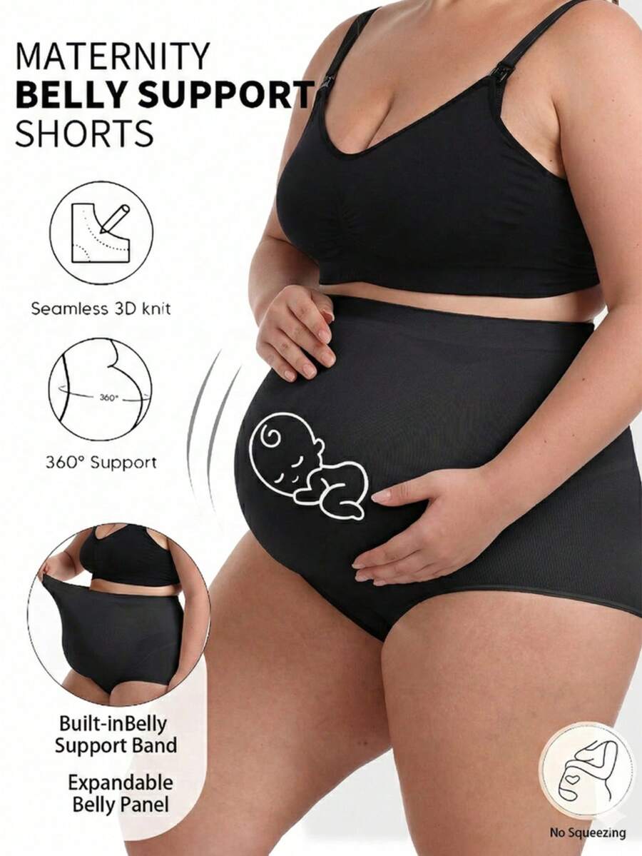 Quần short bầu không đường may, cạp cao, định hình dáng người, dành cho bà bầu, chống ma sát, quần short đạp xe cho bà bầu, trang phục thể thao đạp xe thường ngày cho bà bầu, quần áo mùa hè cho nữ. - màu đen - Xem 1