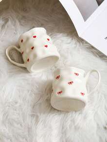 1pc Creative Cute Ceramic Cup, Hand-Painted Heart & Bow Pattern, Asymmetrical Cup Body, Office & Casual Mug, Home Breakfast Cup, Afternoon Tea Lovely Drinkware, Practical Ceramic Ware - Multicolor - View 4