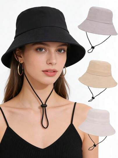 1顶纯色休闲宽檐渔夫帽，女士防晒大檐遮阳帽