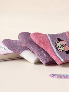 Disney 3/6双装迪士尼老鼠图案儿童船袜，可爱卡通粉紫色春夏中筒袜，女童款，迪士尼袜子 - 彩色 - 查看 8