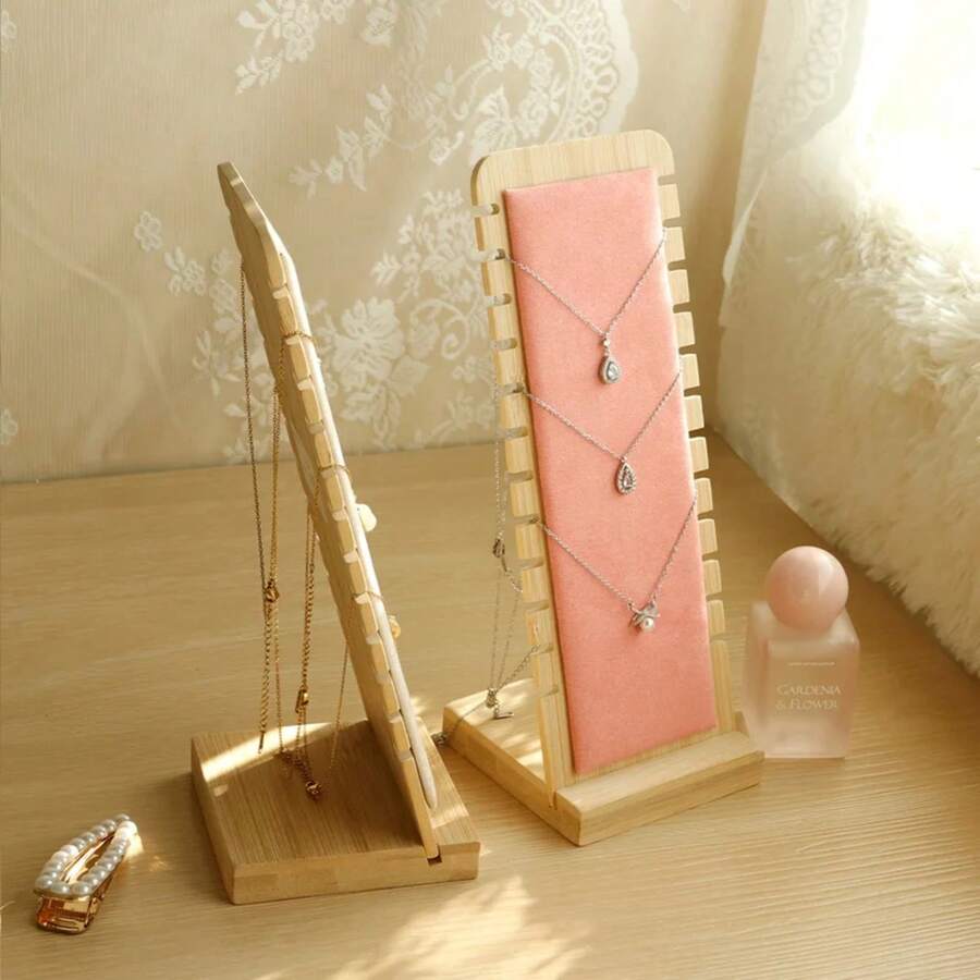 Soporte de exhibición de collar de madera, colgante de gran capacidad, pulsera, tobillera, cadena larga, estante de almacenamiento de joyería, escaparate de mostrador, accesorio - Rosa - Ver 1
