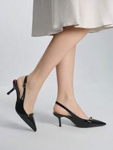 Women's Fashion Versatile Pointed Toe Buckle High Heel Sandals, 7cm Heel, Closed Toe - Black - View 2