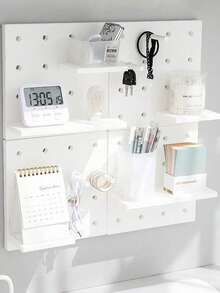 1pc Minimalist Plastic Pegboard Set, Wall Mounted Storage Shelves, Versatile Organizer For Living Room, Kitchen, Bedroom, Dorm, Office, Decoration, Free Assembly - White - View 2