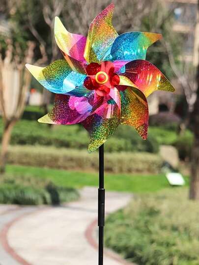 1个新款条纹八角形全息风车，适用于摊位展示、农田驱鸟、彩色塑料装饰、跳蚤市场玩具DIY、公园装饰、跳蚤市场玩具