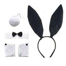 5件套兔耳朵头箍，适合万圣节派对、复活节派对的兔女郎装扮道具 - 彩色 - 查看 12
