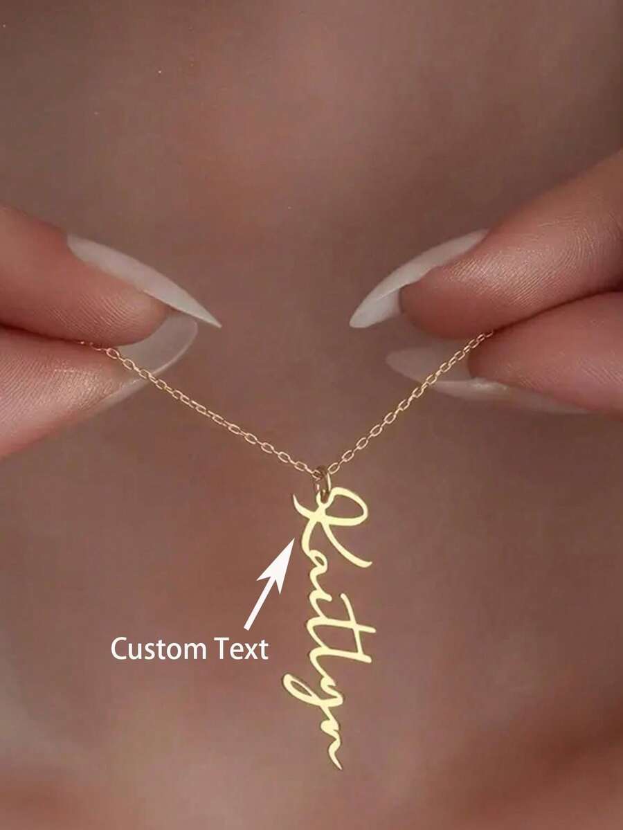 定制款竖款金色名字项链 - 女士不锈钢个性化字体吊坠，适合日常佩戴和派对场合，可拆卸吊坠，简约生日/周年纪念礼物，中国新年专属定制项链 - 彩色 - 查看 1
