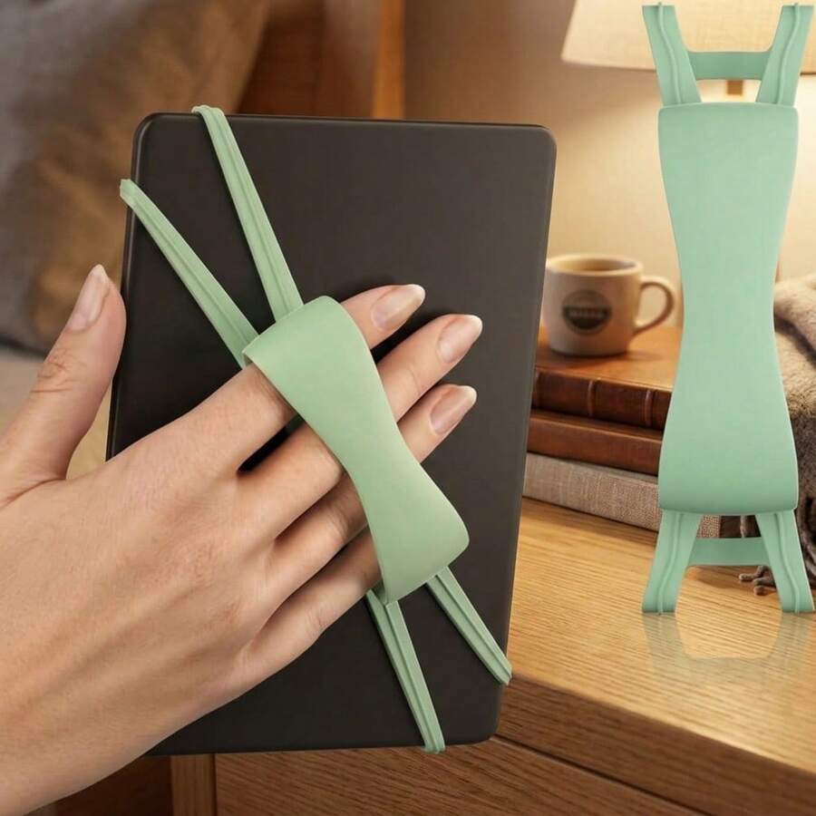 Universal Elastic Finger Grip Hand Strap Holder For 4.7-8 Inches Phones Tablets E-Readers Anti-Slip Secure Grip Comfortable Lightweight Portable Handheld Holder For Daily Reading Travel Commute - màu xanh lá - Xem 1