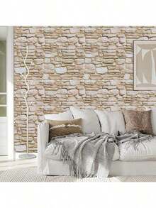 1 Roll Milky White Brick Pattern Wallpaper, Vinyl Easy To Peel And Stick, Removable Contact Paper Suitable For Living Room, Bedroom, Furniture, Bathroom, Desk, Cabinet Renovation, DIY Removable Wall Covering, 17.7inX39.3ft/118.1ft/196.8ft - Beige - View 5