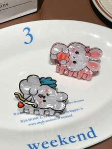 1pc Women's Cute Cartoon Rabbit Hair Claw Clip, Playful Pink & Blue, Strong Grip, Suitable For Daily Use - Multicolor - View 8