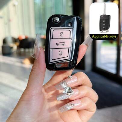 1 pièce Étui de protection pratique pour clé de voiture pliante, avec 3 boutons, en matériau TPU, convient pour les modèles Golf7/MK7, Tiguan MK2